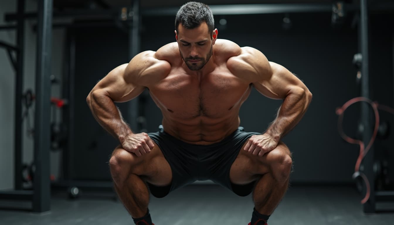 Man doing squats showing strength