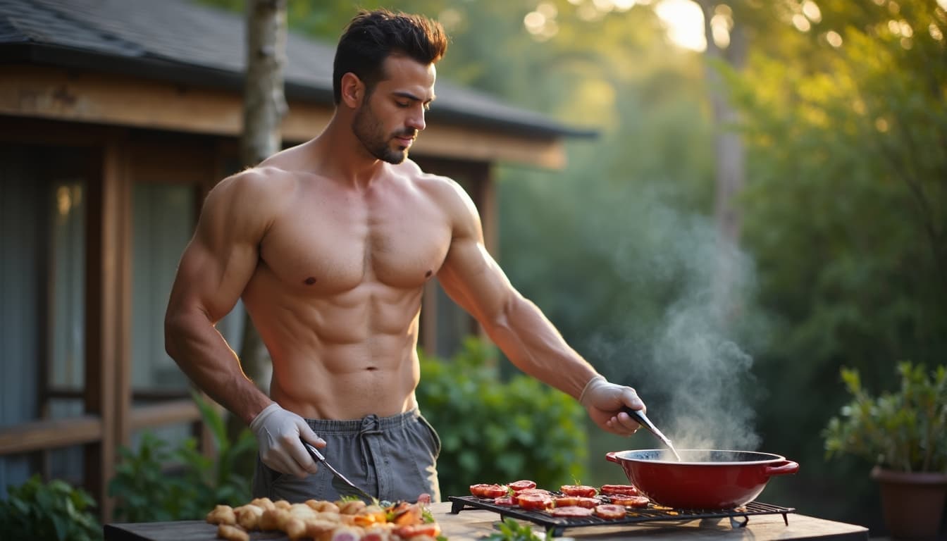 Man confidently grilling