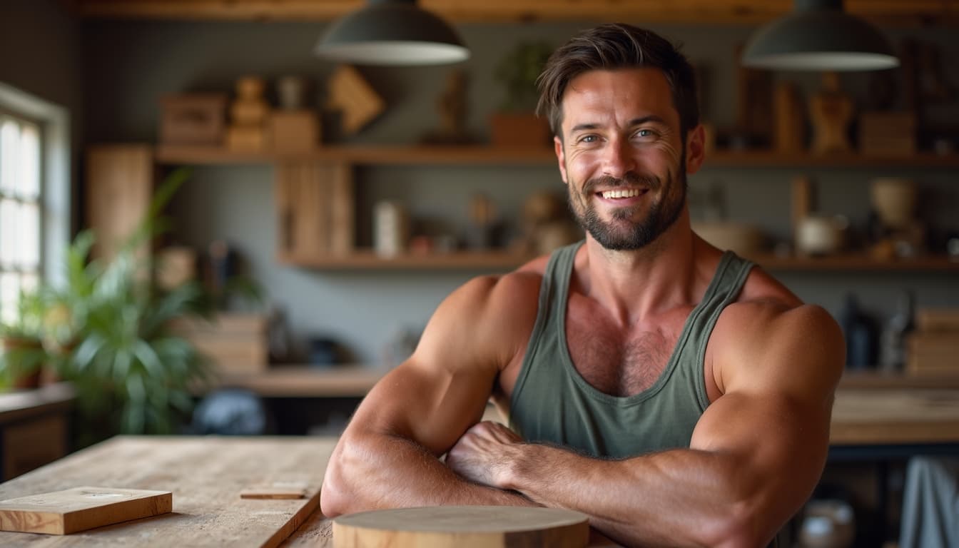 Man relaxing after woodworking