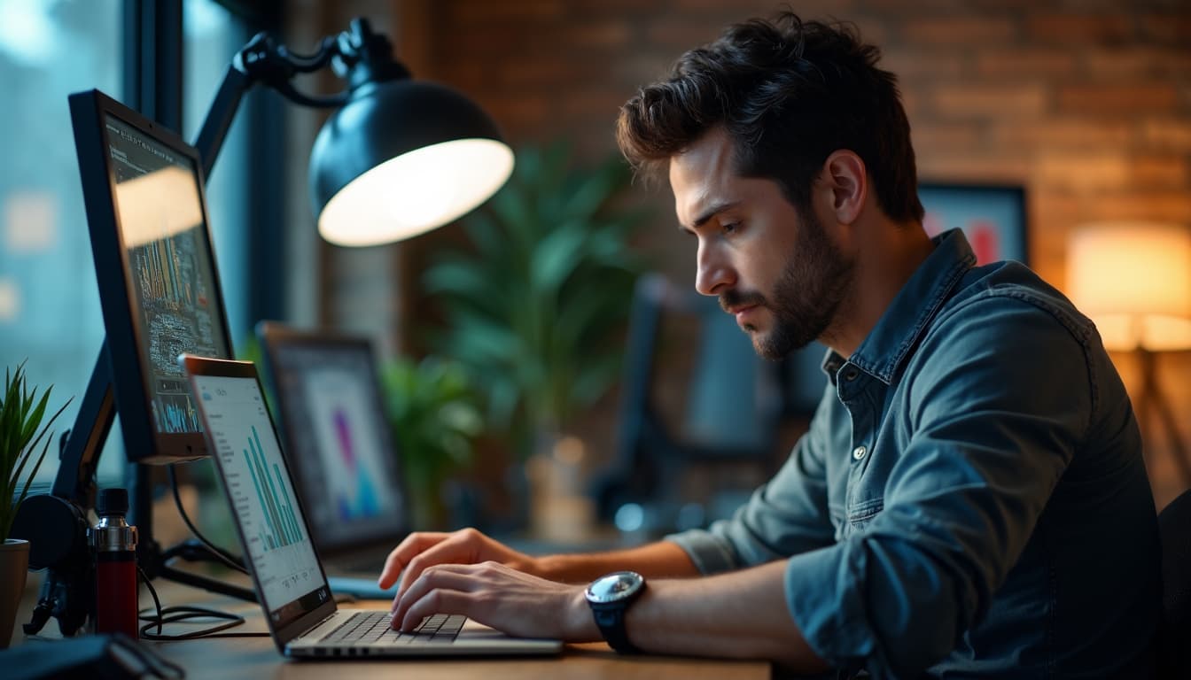 Male Content Creator Engaged in Work