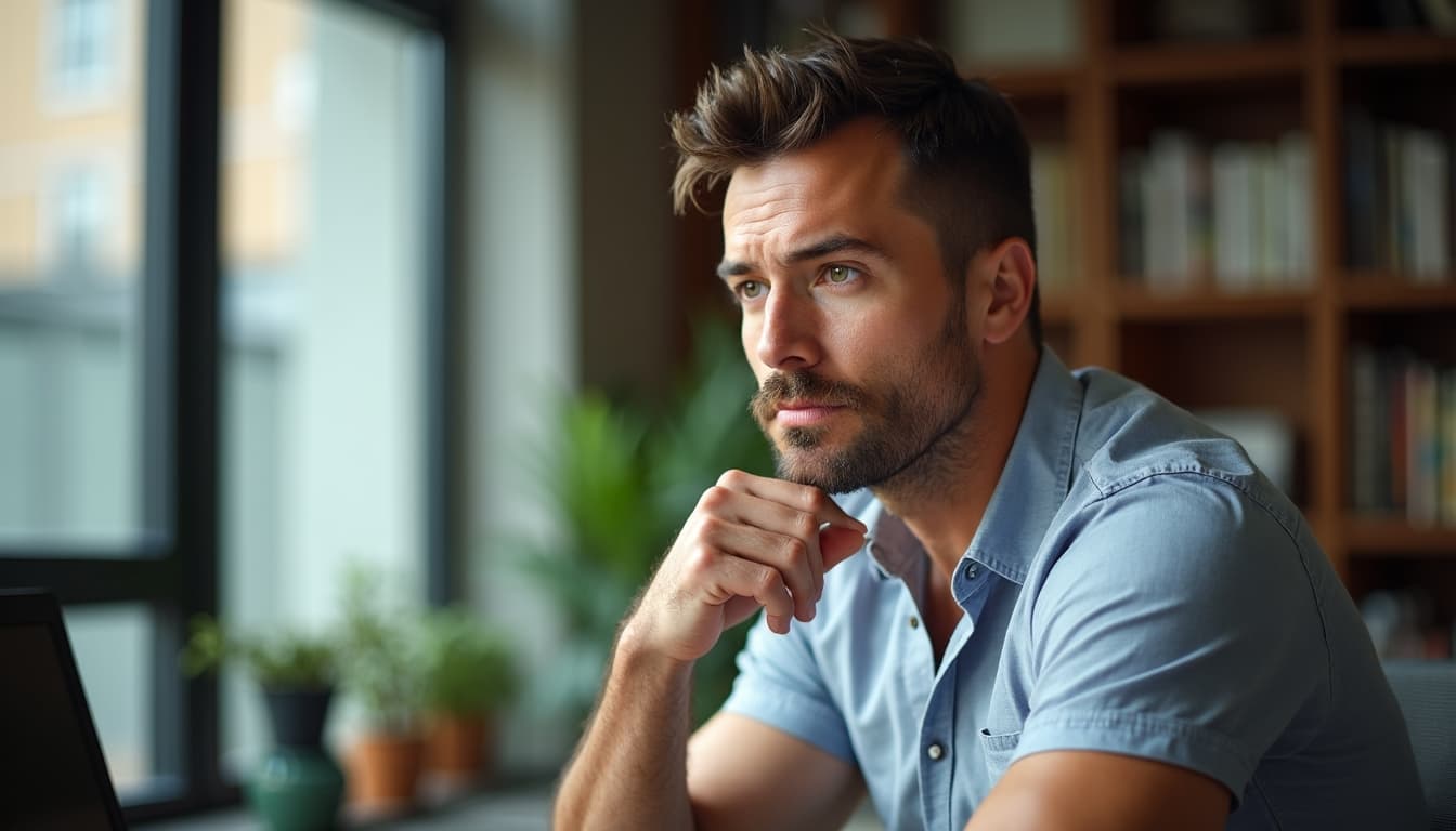 Male Thinker in Comfortable Workspace