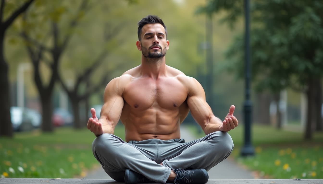 Man meditating in a city park