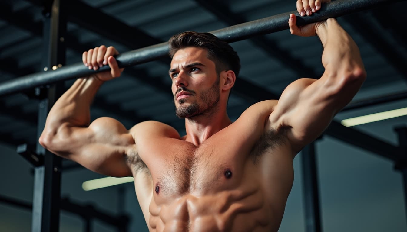 A very fit man doing pull-ups