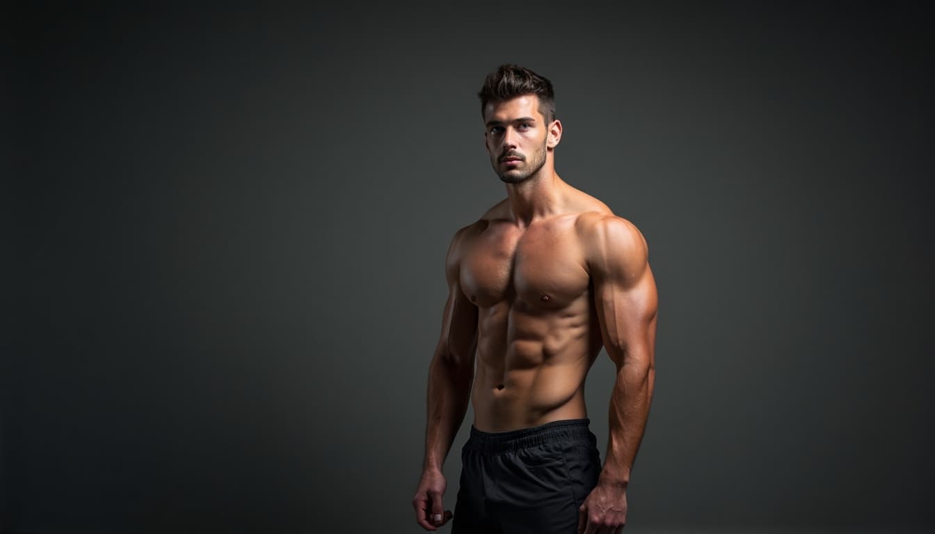 A thoughtful, muscular man standing alone, looking introspective