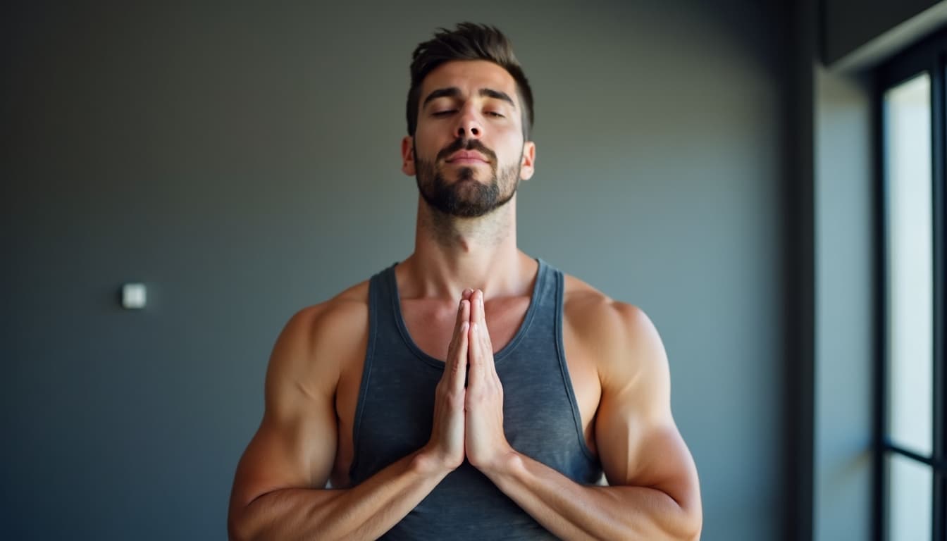 Man doing deep breathing exercises