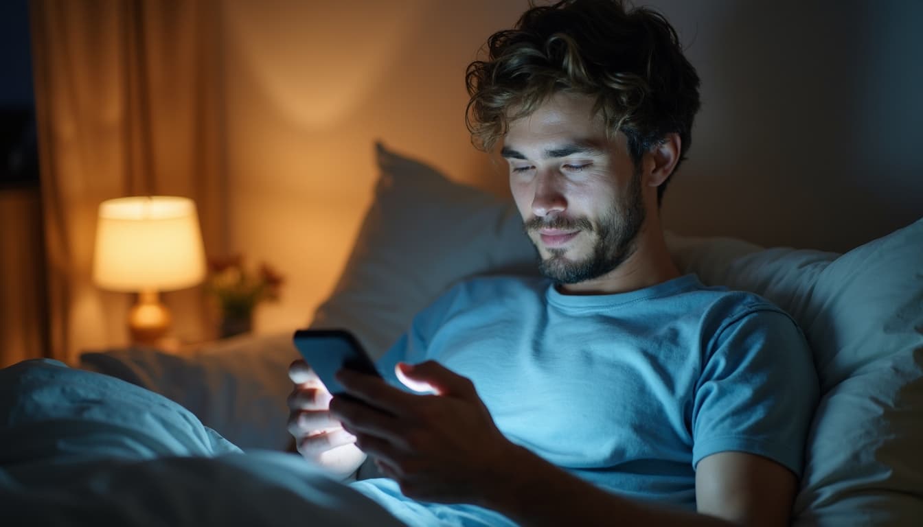 Hombre usando tecnología para el monitoreo del sueño