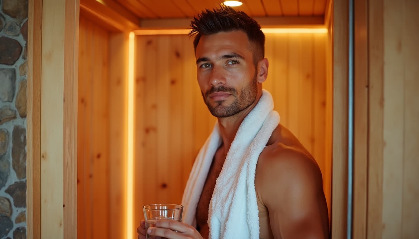Invigorated man after heat therapy