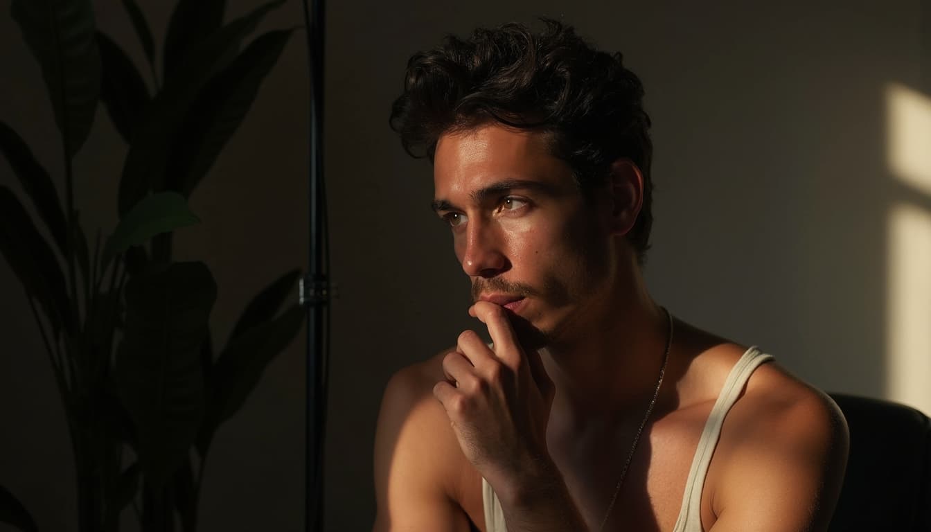 Male looking thoughtful in a studio