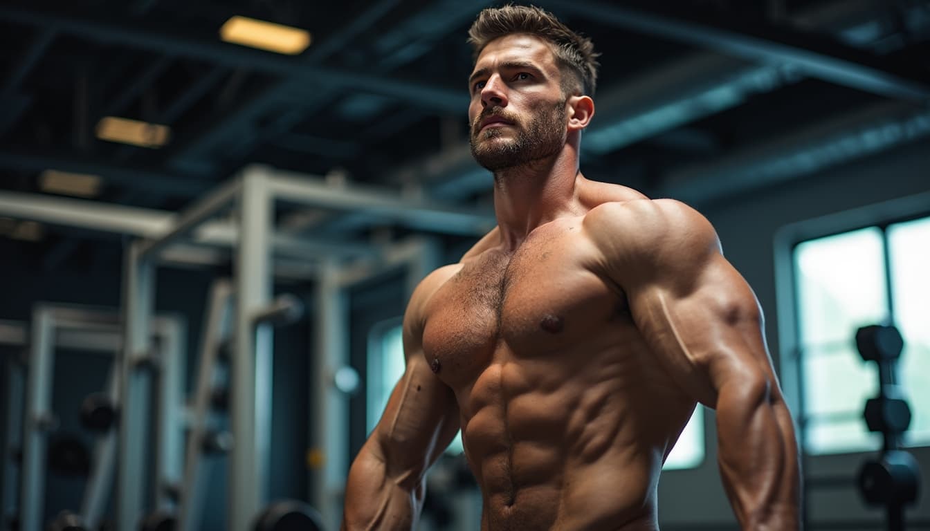 Un homme déterminé montrant sa silhouette dans un cadre de gymnase.