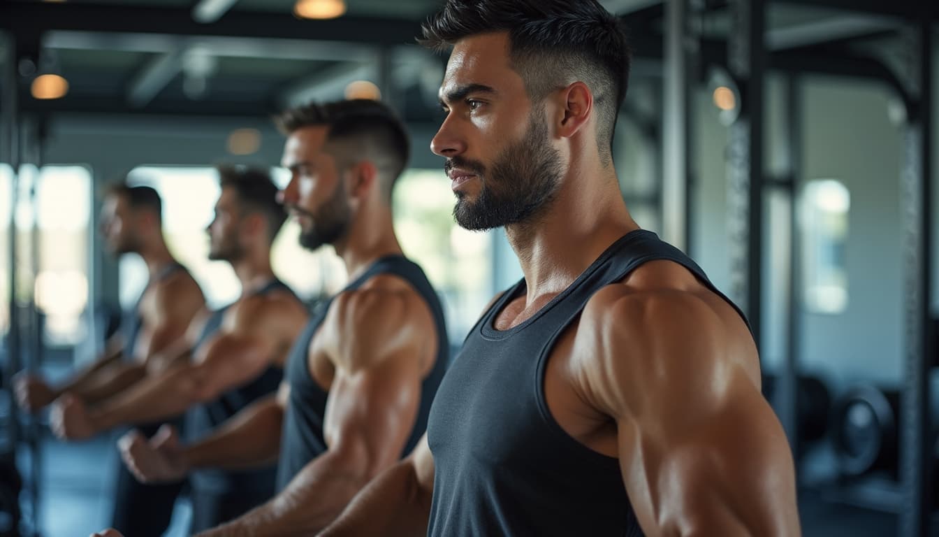 Man working out with friends