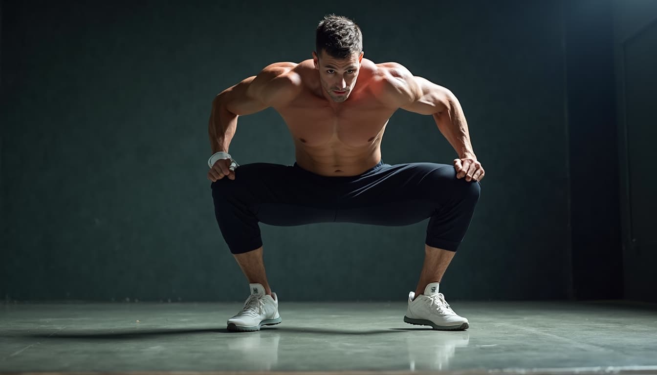 Man performing squat jumps