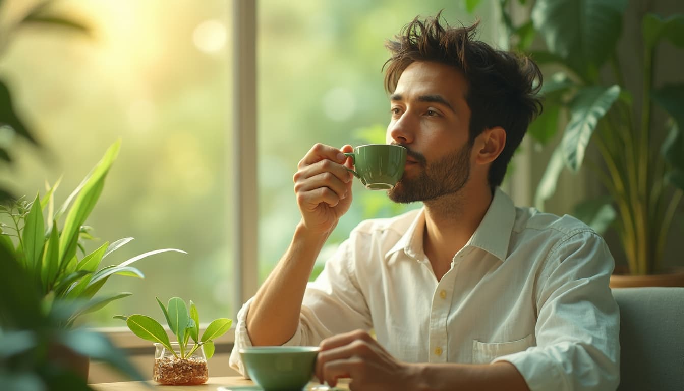 Man Drinking Green Tea