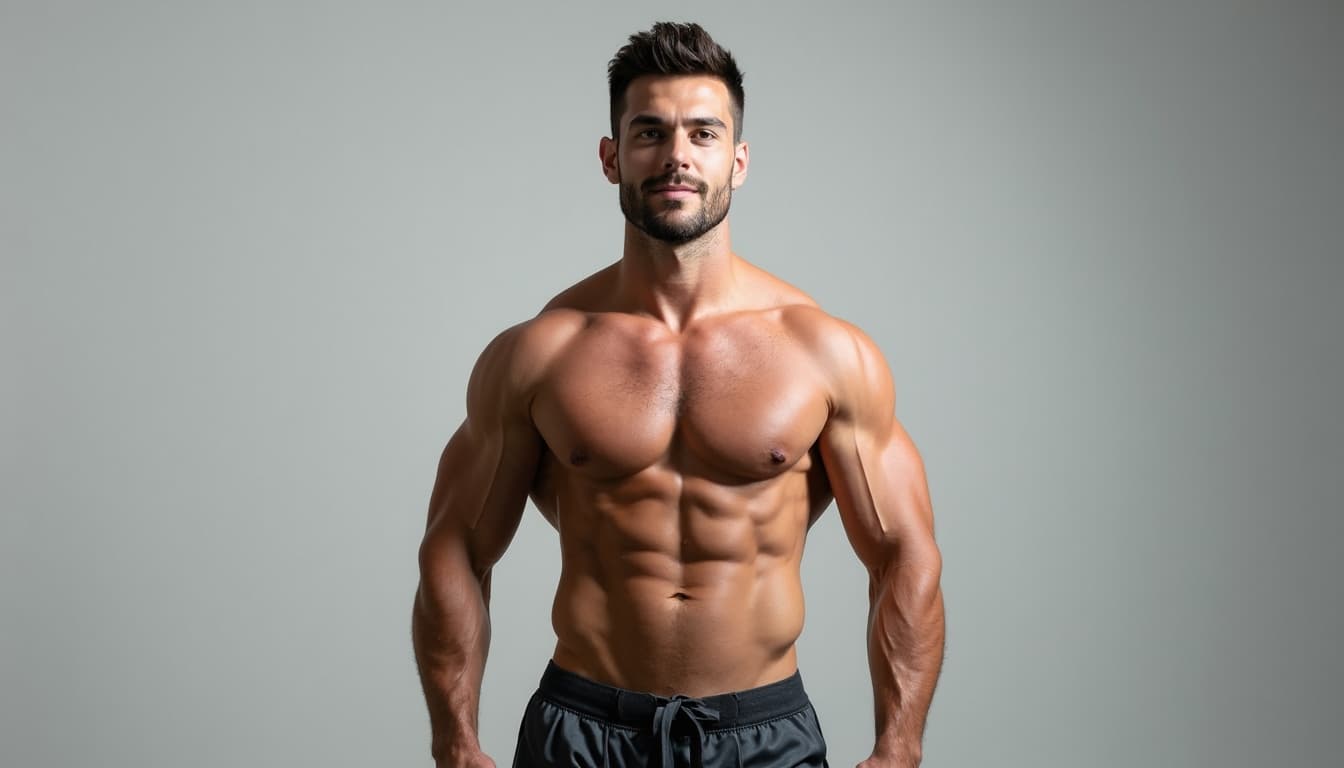 رجل يقف بثقة، يظهر بنيته في استوديو مضاء جيدًا. عدسة 85 ملم بفتحة 1.4، ISO 100، 1/200 ثانية، f/1.8
