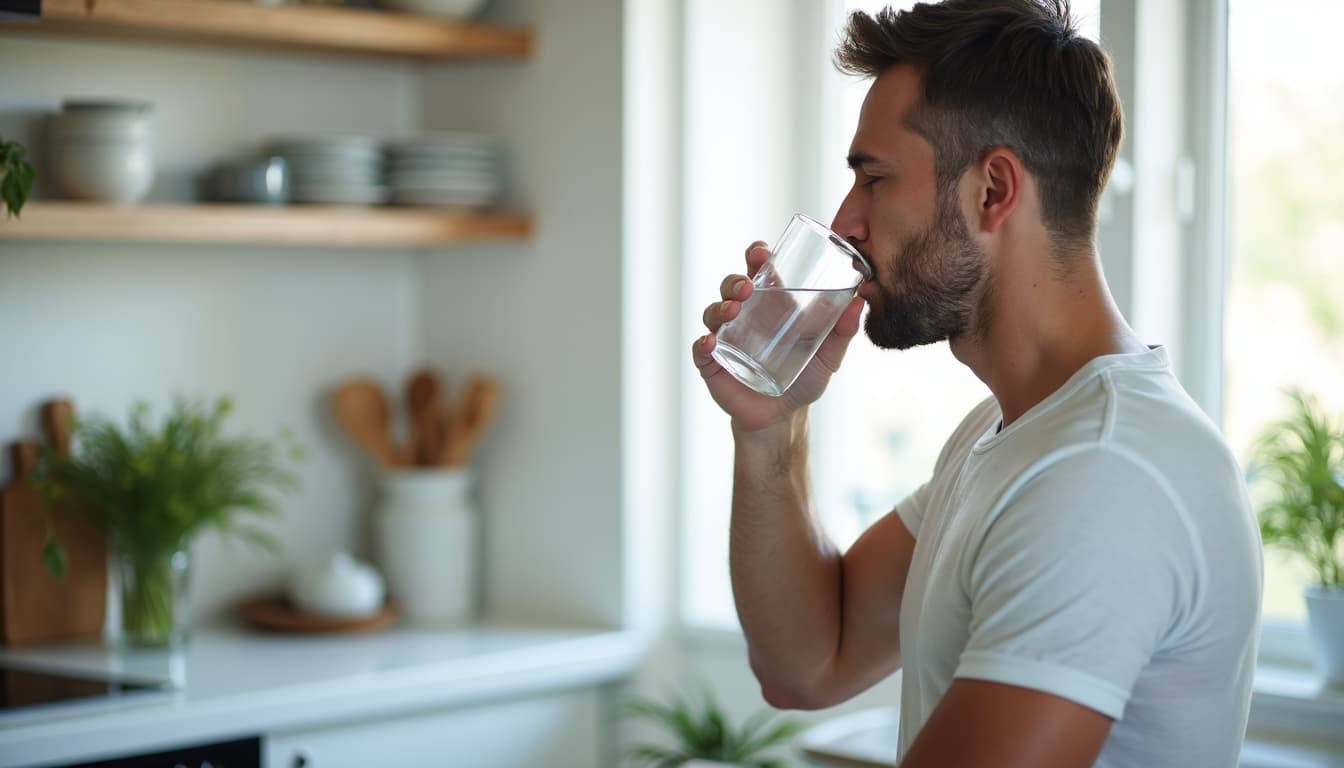 Man drinking purified water