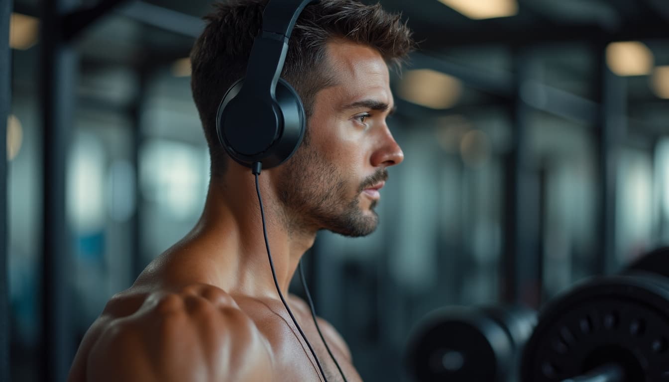 Man Lifting Weights and Listening to Music