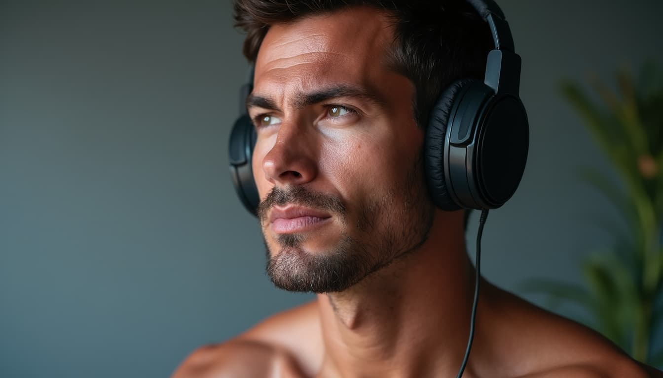 Muscular Man Enjoying Music