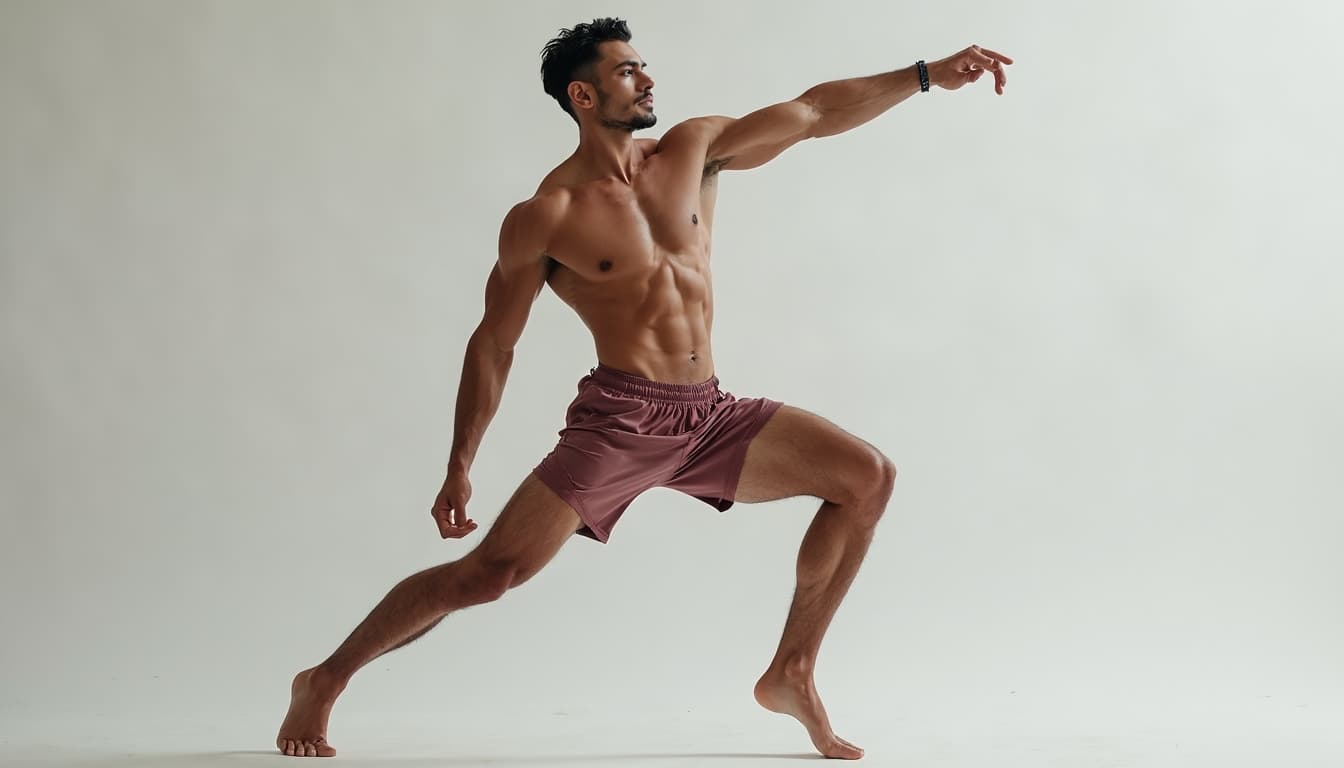 Uomo dinamico che dimostra stretching attivo
