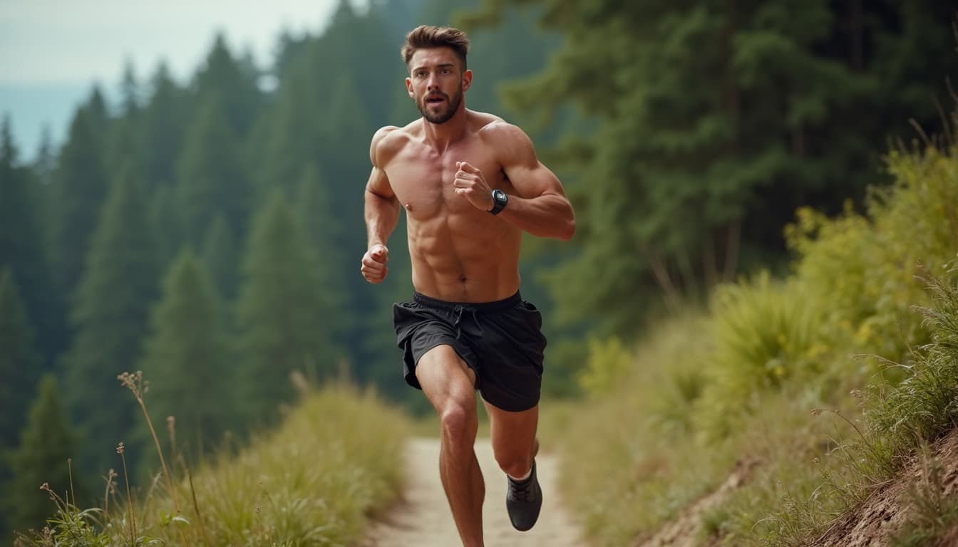 Man trail running uphill