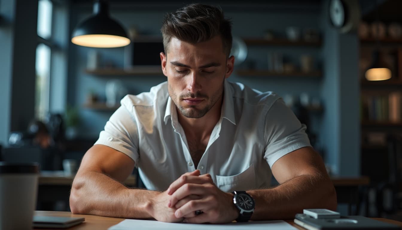 Hombre Determinado en Escritorio de Trabajo