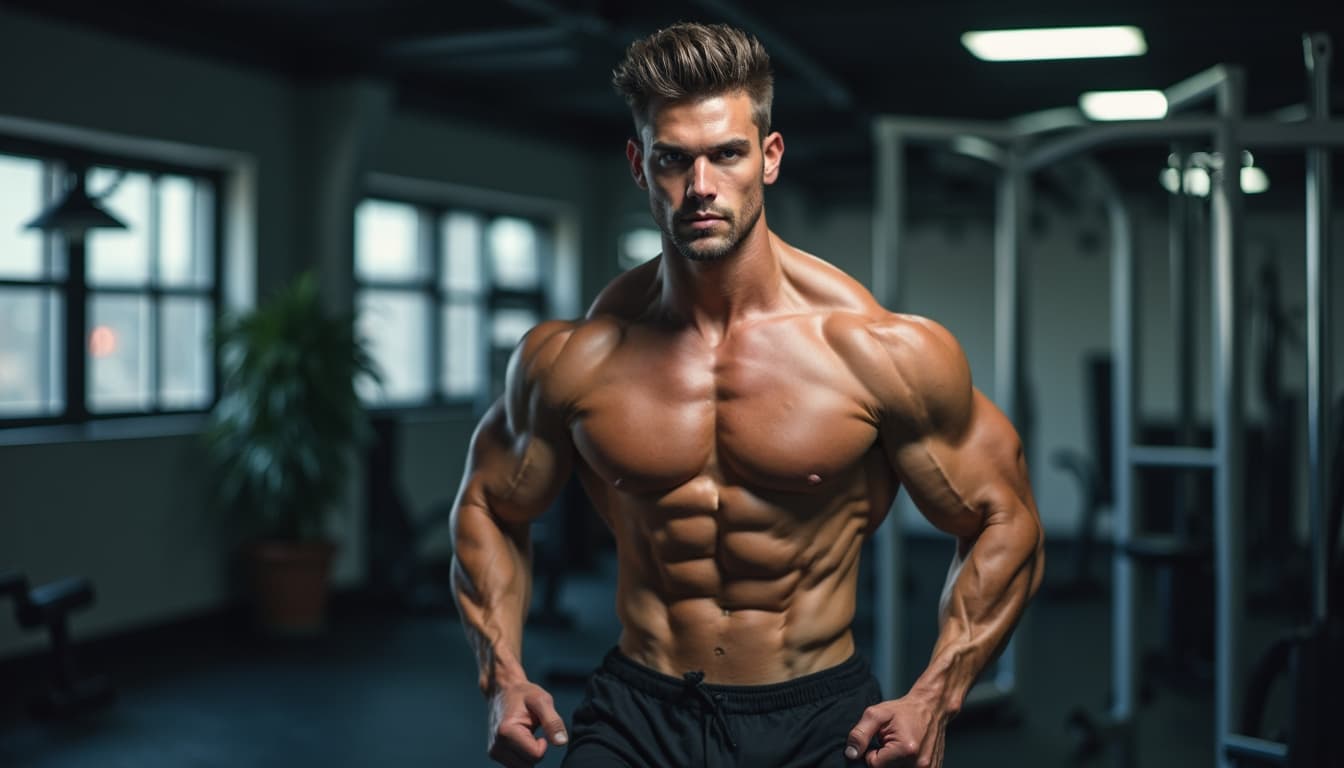 Focused Male Exercising in Gym