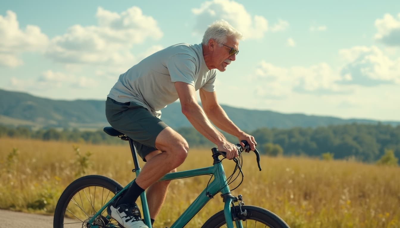 Older man cycling outdoors