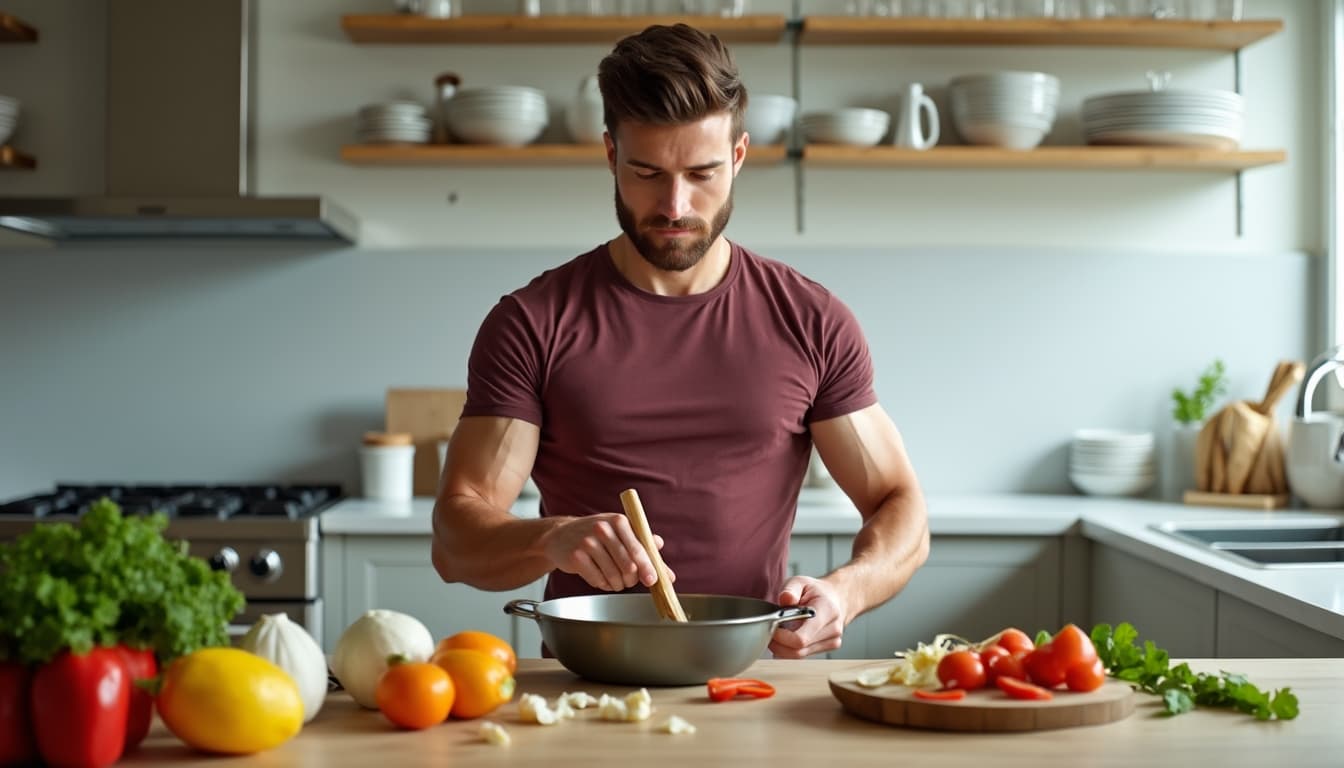 Man preparing a meal with leftover ingredients