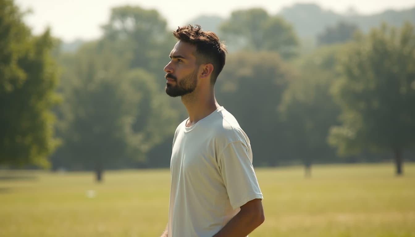 Man Embracing Mindfulness During a Walk