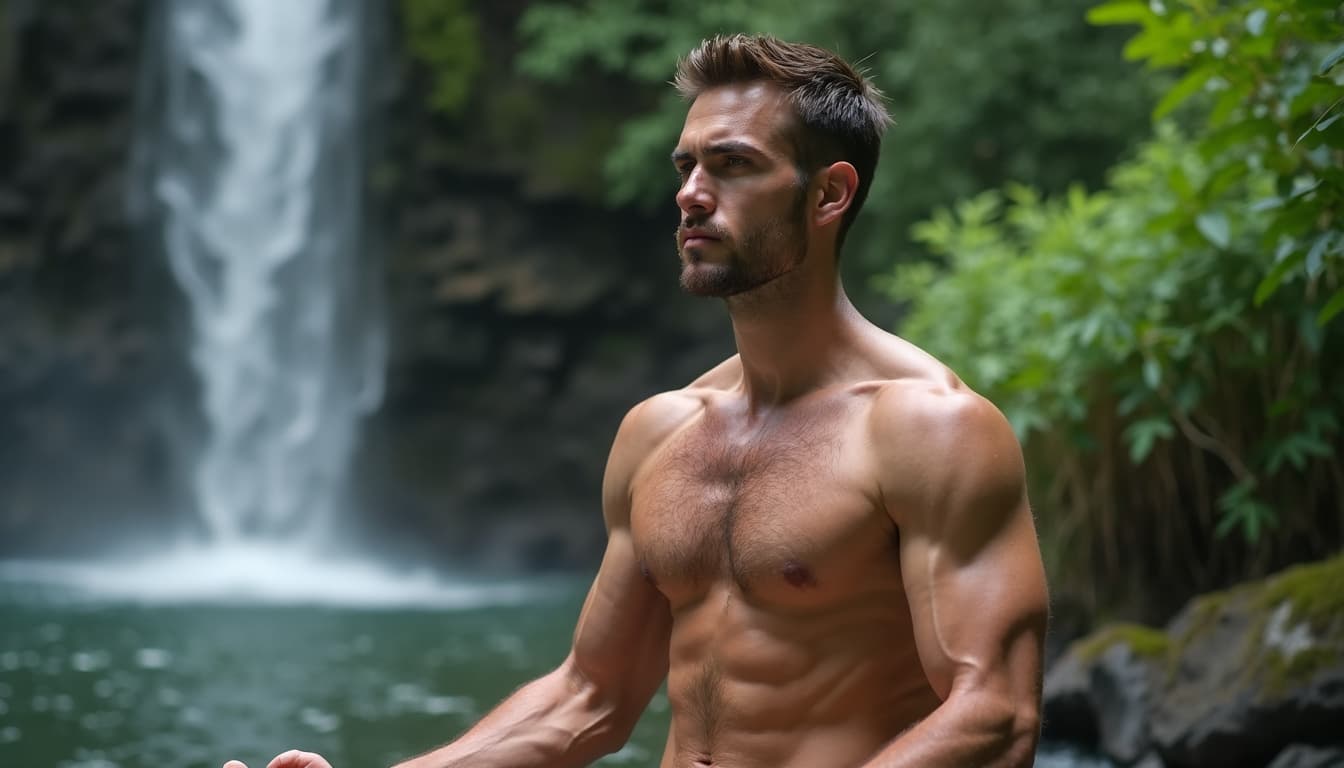 Man Meditating in Tranquil Setting