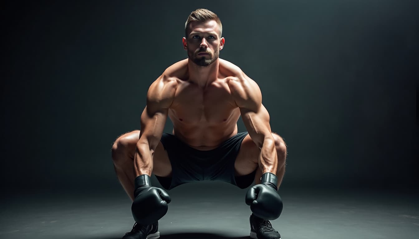 Male Boxer Doing Squats