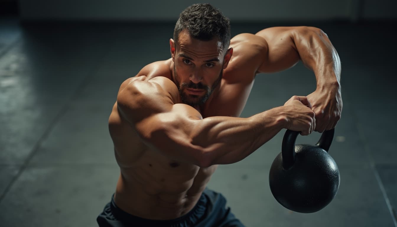 Man doing kettlebell swings