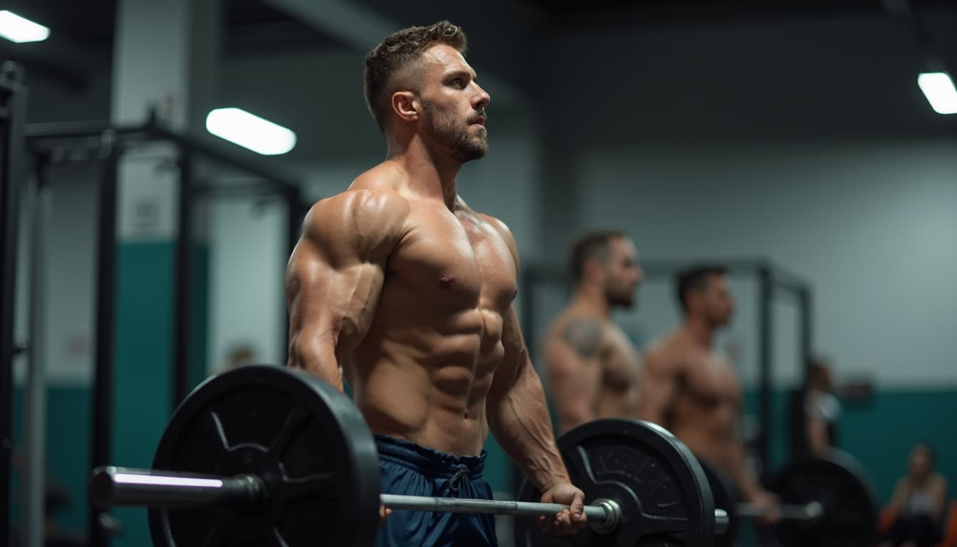 Man lifting weights intensely