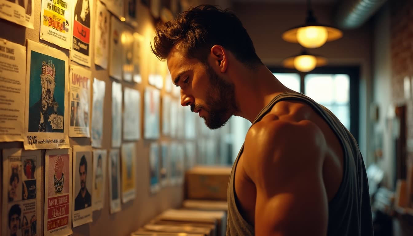 Man exploring local music flyers