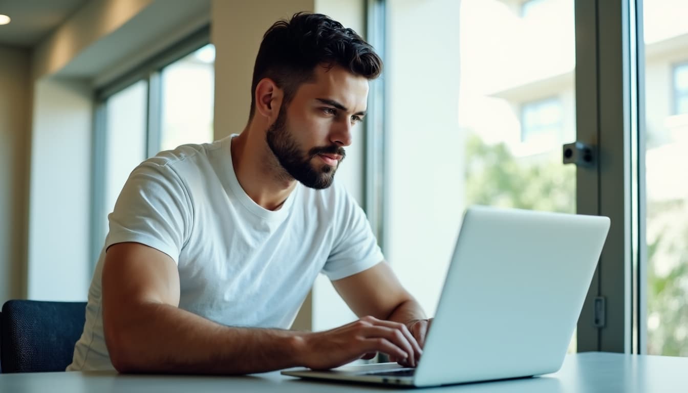 Man Working Remotely on Laptop