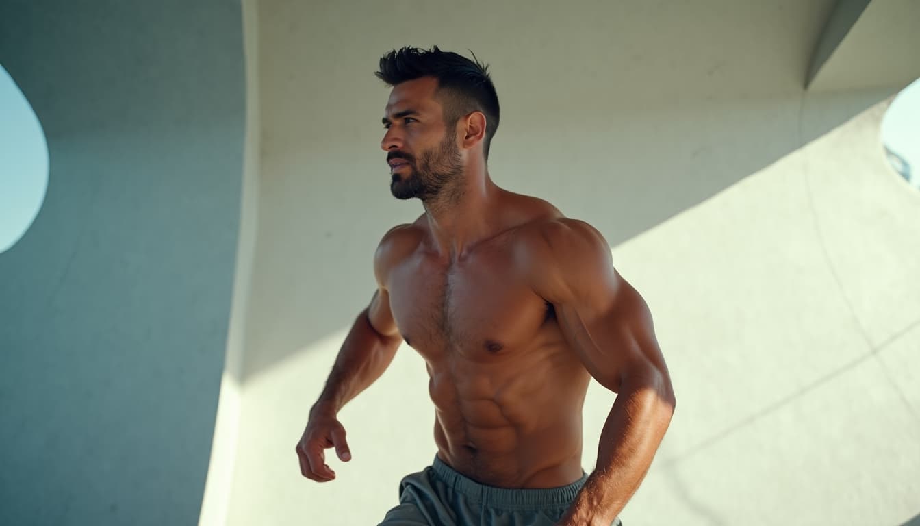 Man in dynamic action, embodying purposeful strategy