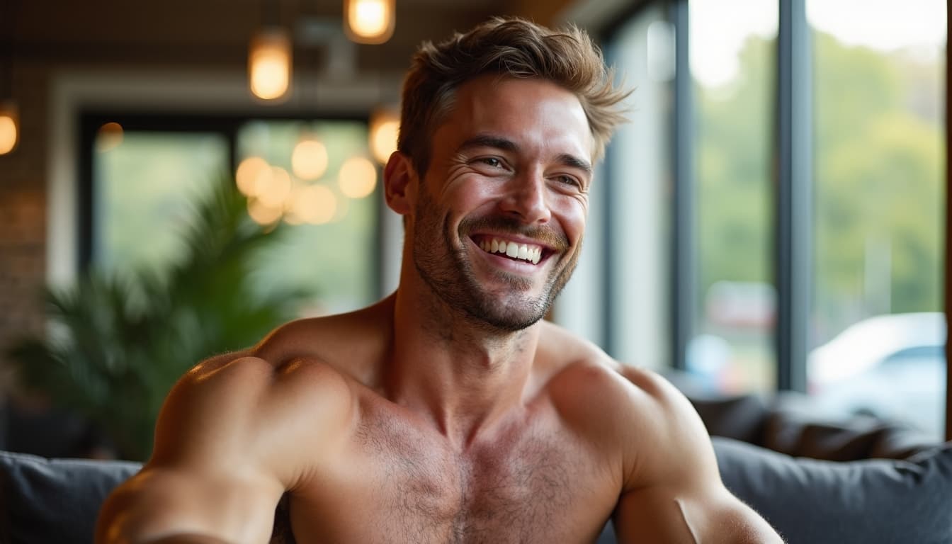 Attractive man with a relaxed, joyful expression