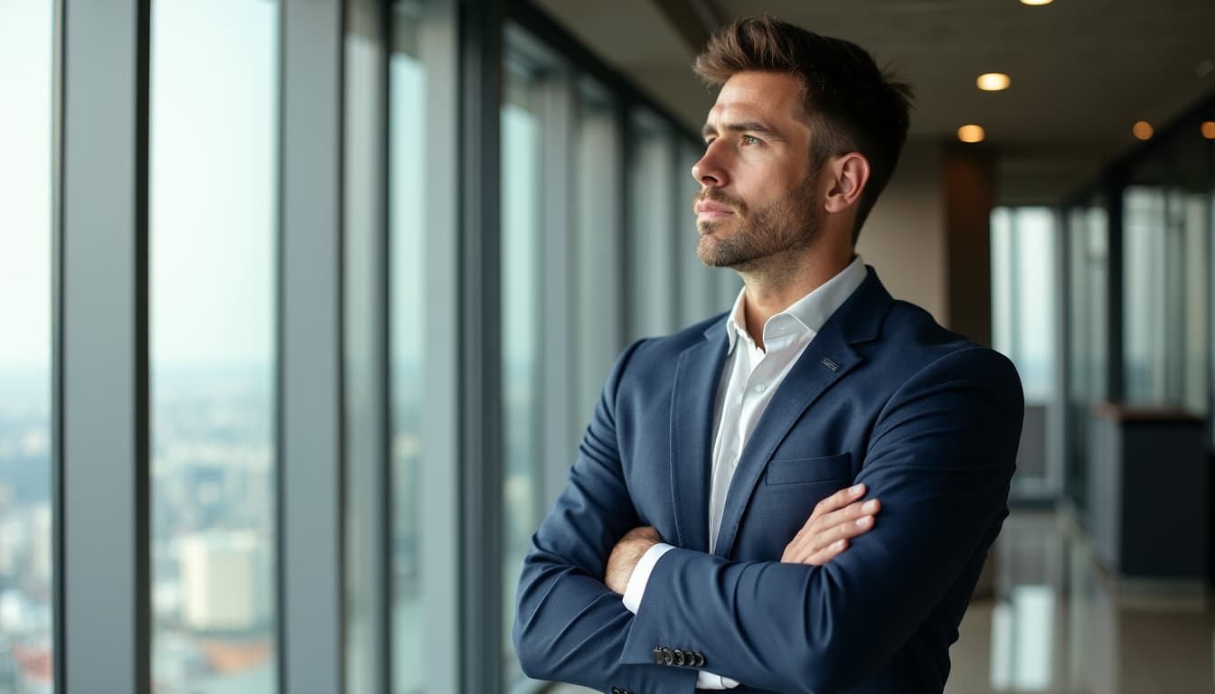 Thoughtful man in a poised stance, symbolizing intentional growth