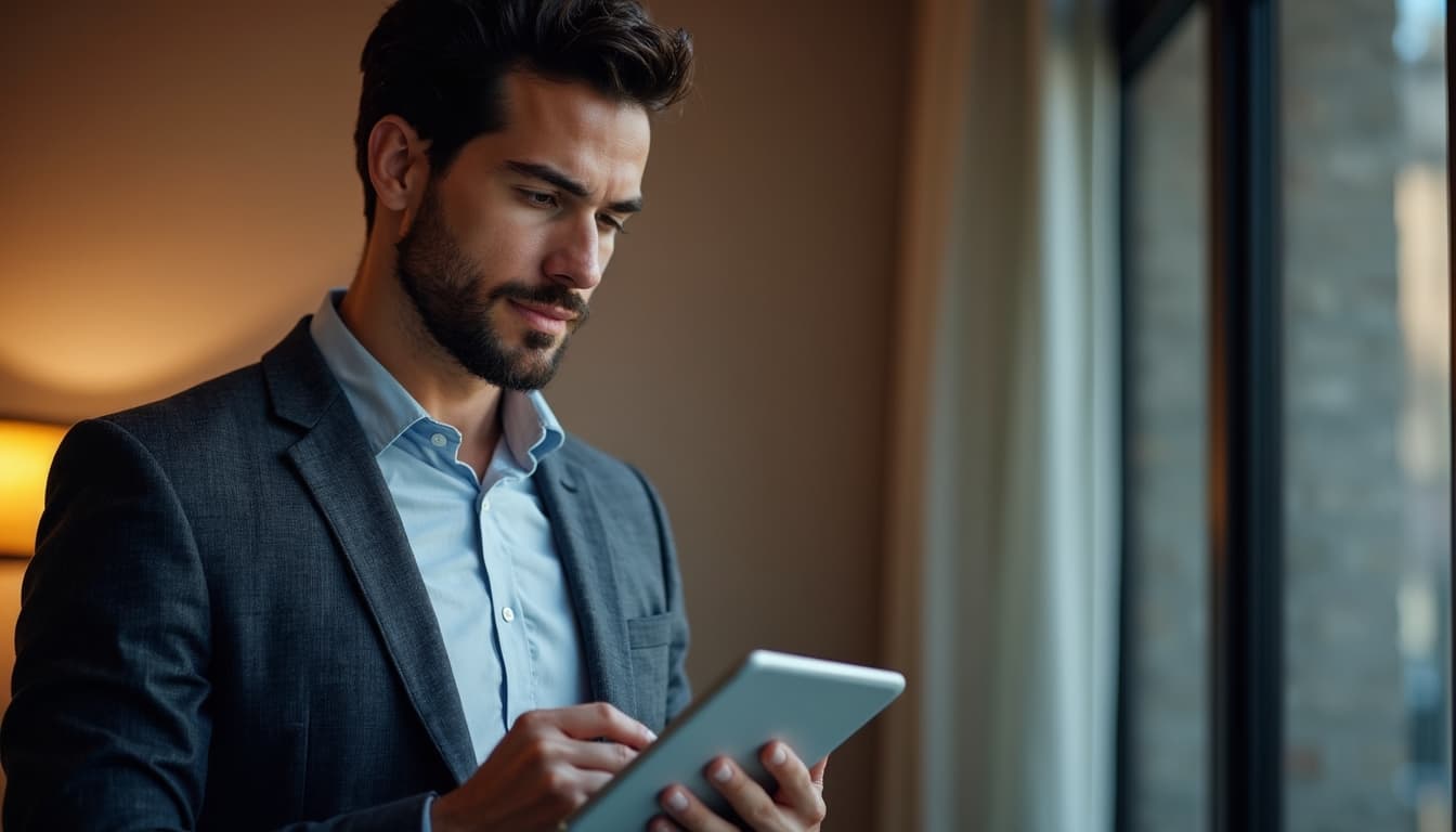 Man thoughtfully engaging with health information