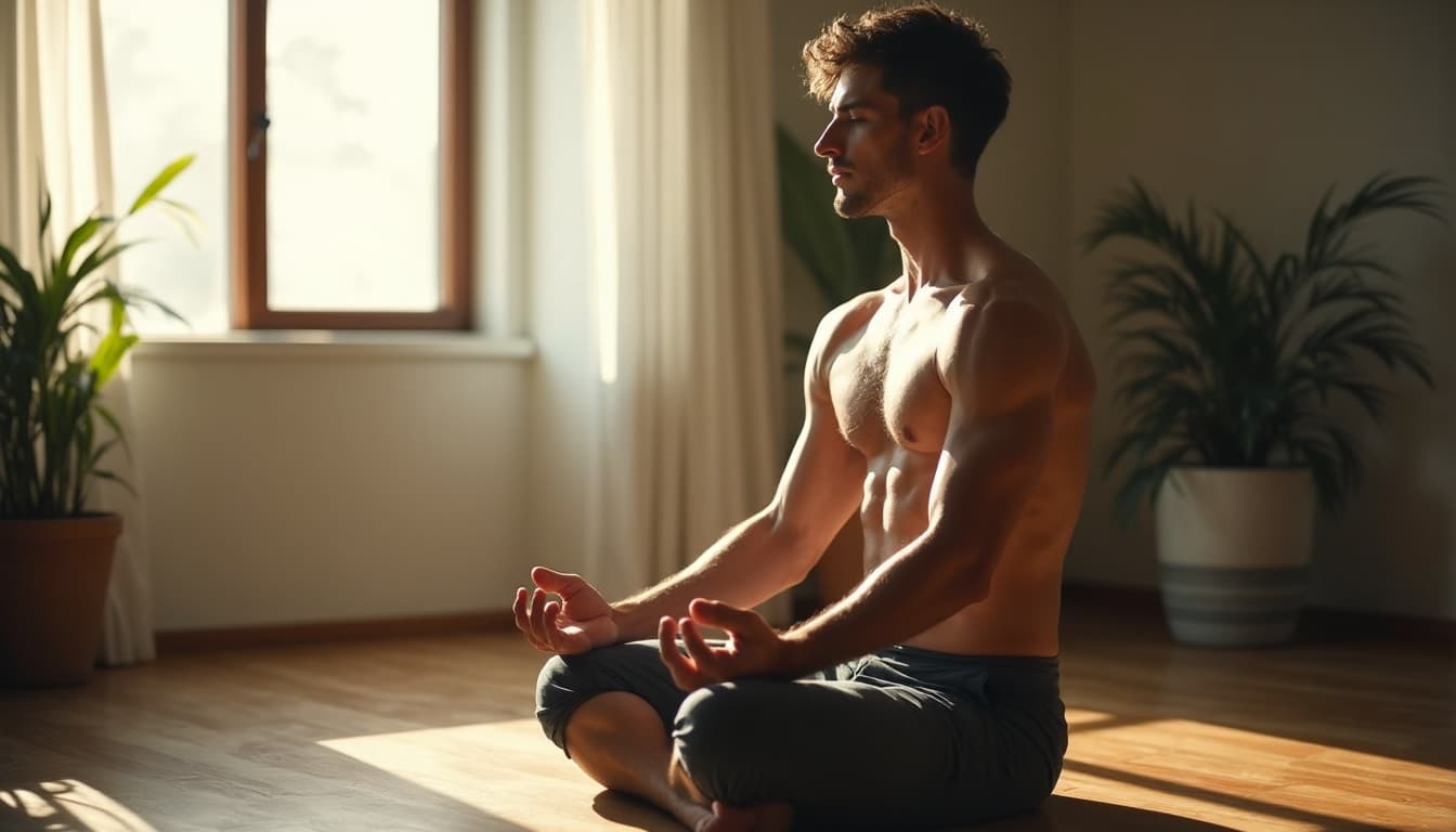 Man deeply focused in meditation