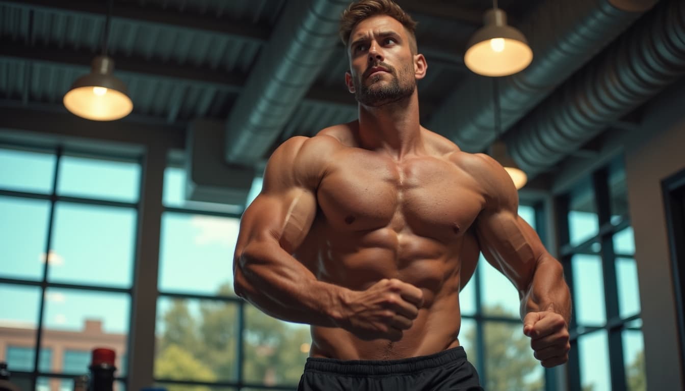 Muscular man engaged in dynamic exercise