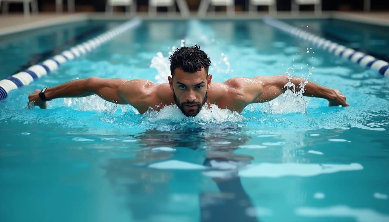 A man swimming backstroke, showcasing serenity and focus.