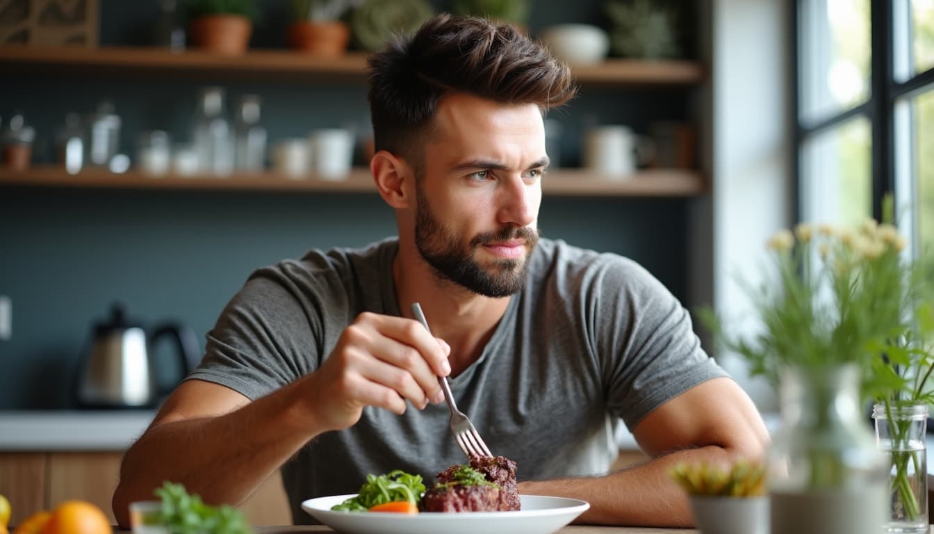 Man mindfully enjoying a nutritious meal