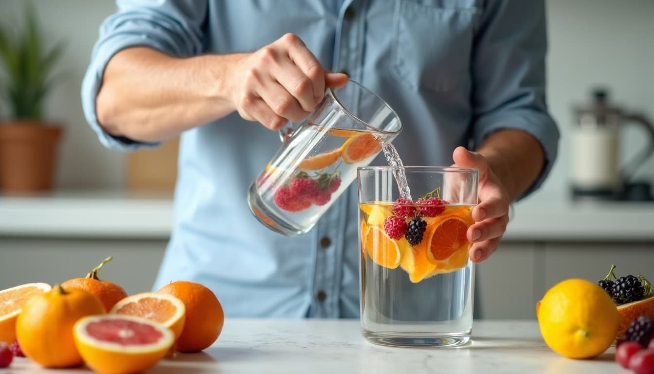 Man infusing water with fruits