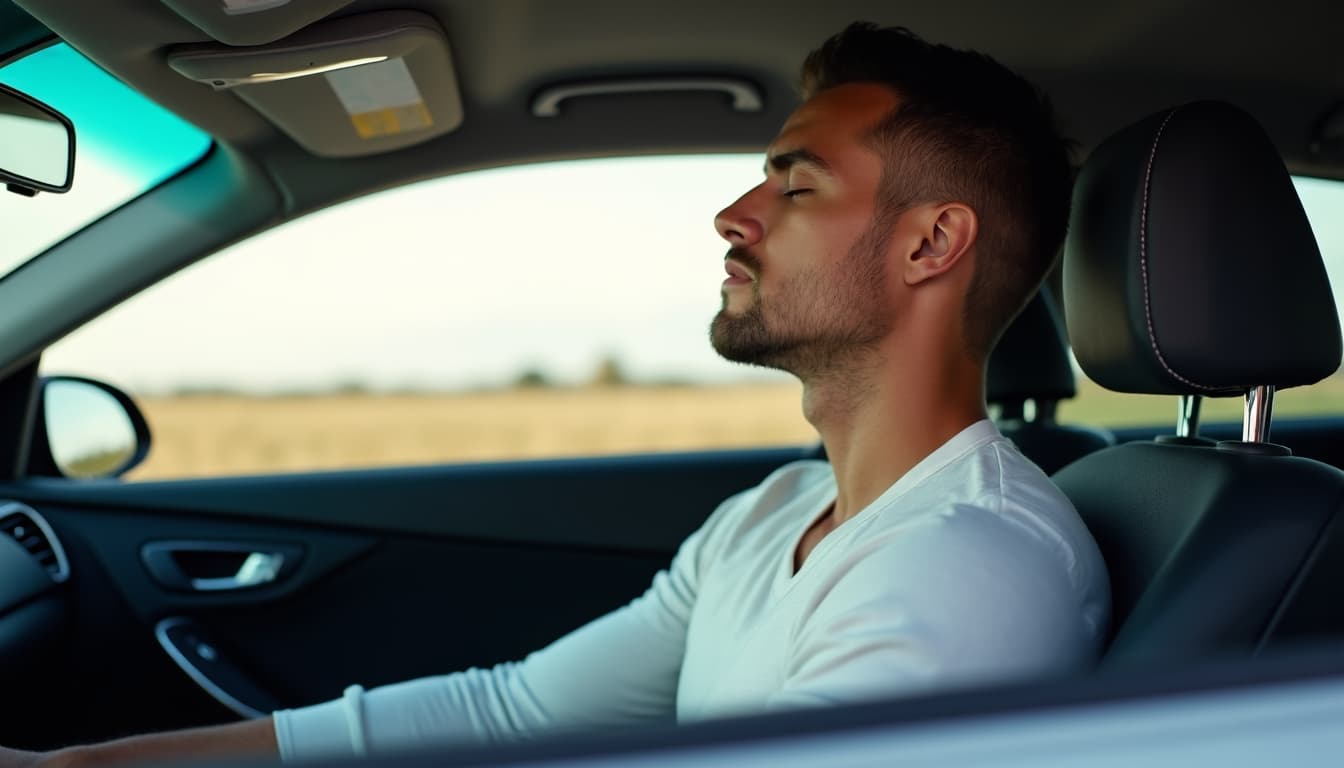 Hombre meditando en su coche