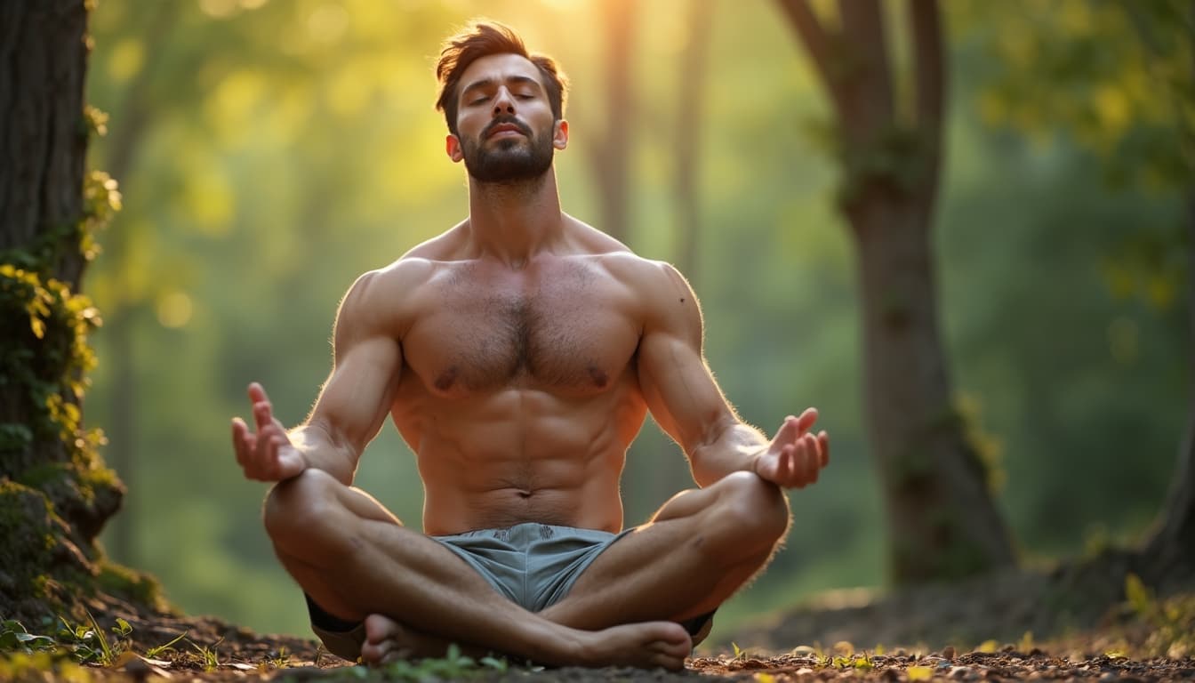 Muscular Male Enjoying Outdoor Meditation