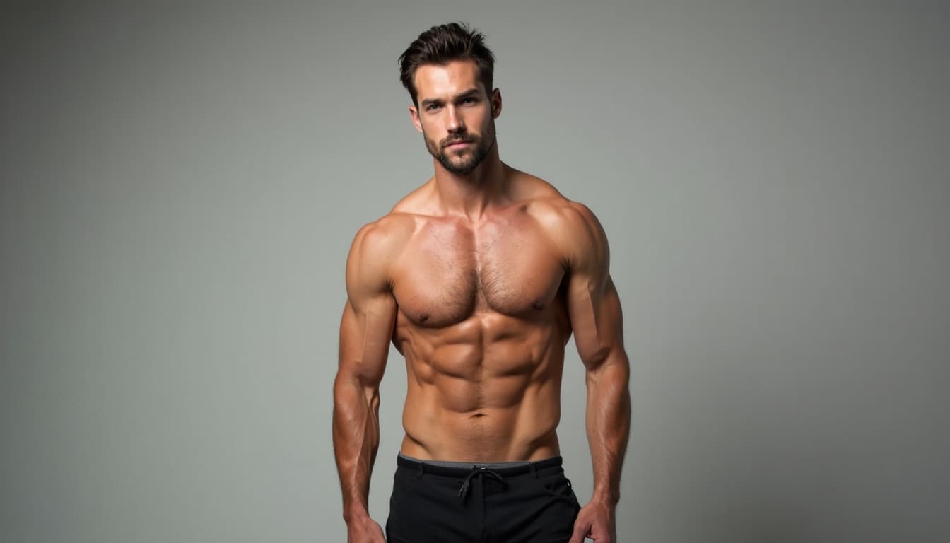 Hombre mostrando un físico en forma de V