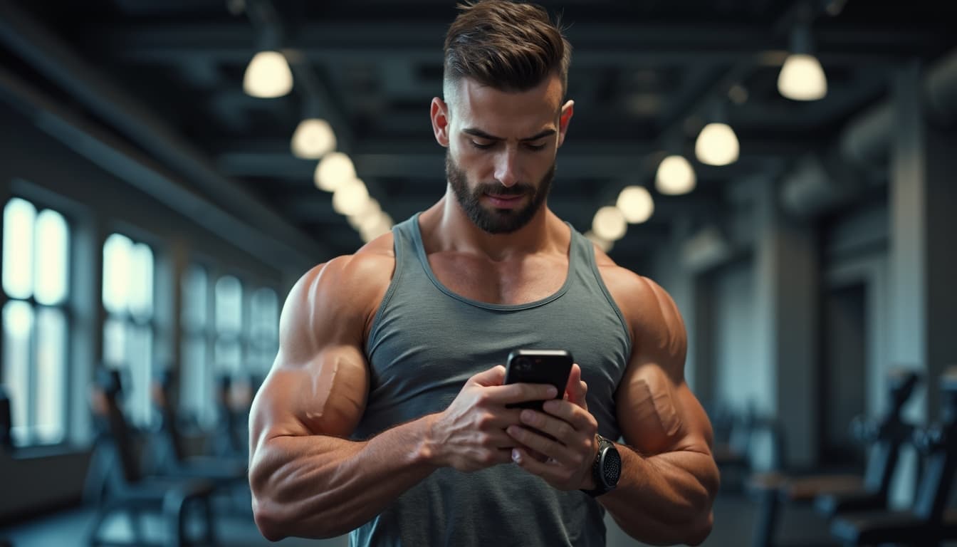 Homme regardant l'application de suivi de la condition physique sur son téléphone