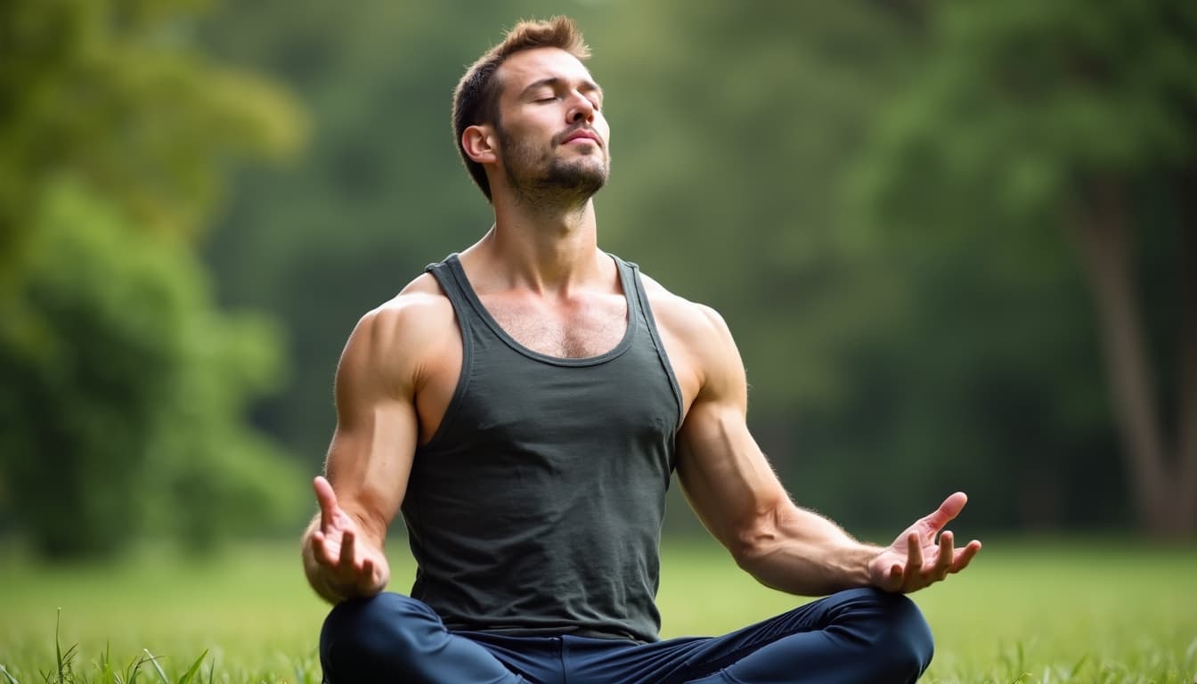 Man meditating outdoors, away from screens