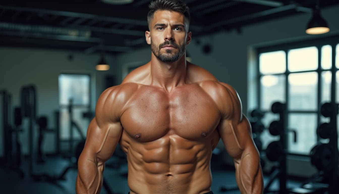 A determined man working out in a gym