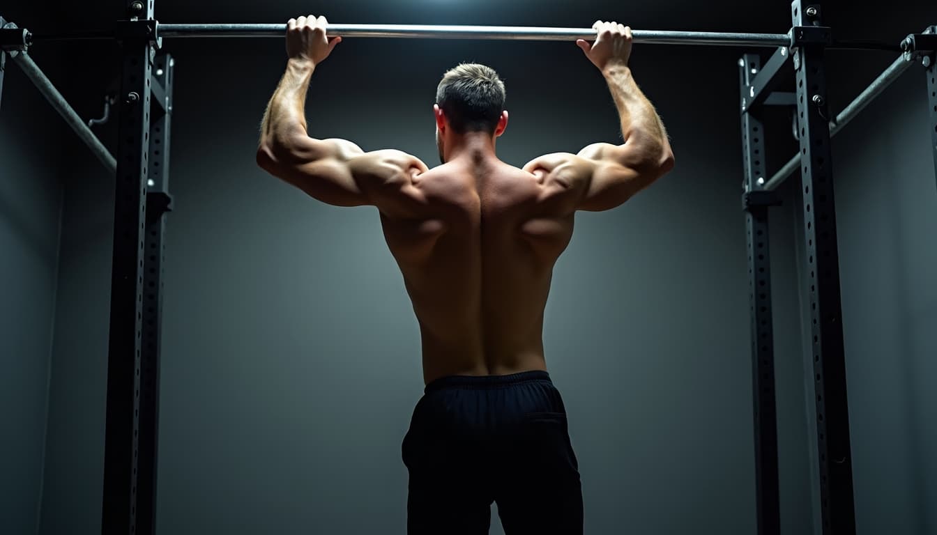 A man doing a pull-up demonstrating strength