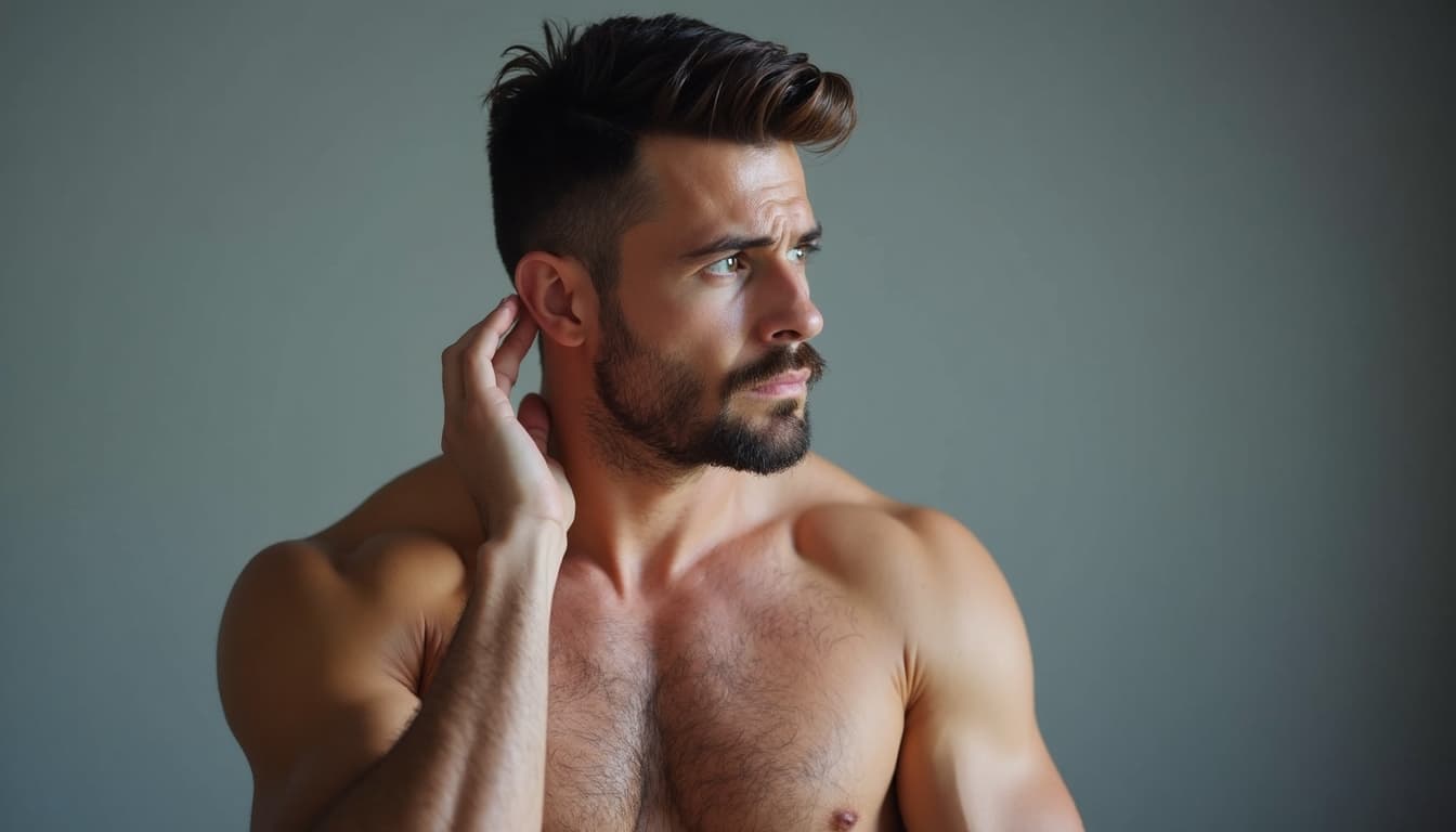Man looking concerned, hand to ear